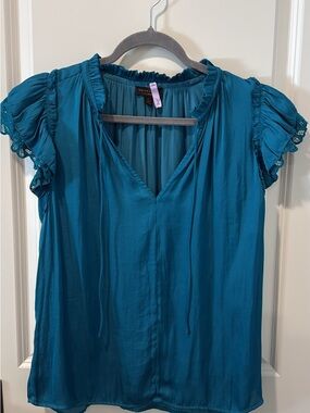 Current Air Teal V-Neck Ruffle Sleeve Blouse